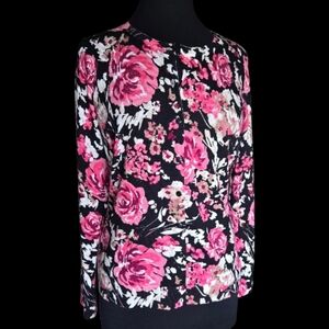 Charter Club Pink and Black Floral Blouse